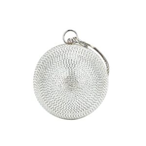 GripIt Women's Evening Round Ball Bag Diamond Clutch Purse Glitter Party Wedding Handbag with Chain,Silver