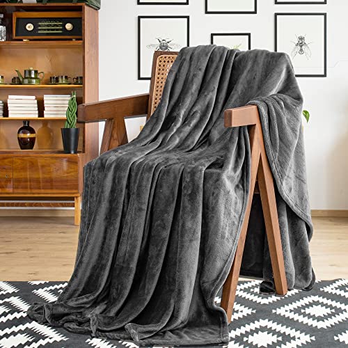 RECYCO Large Fleece Queen Size Blanket 90x90 Inch, Super Soft Queen Blanket for Bed, Lightweight Fuzzy Cozy Warm Dark Grey Queen Blanket for All Season