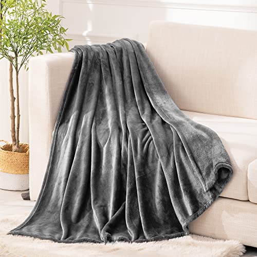 RECYCO Large Fleece Queen Size Blanket 90x90 Inch, Super Soft Queen Blanket for Bed, Lightweight Fuzzy Cozy Warm Dark Grey Queen Blanket for All Season