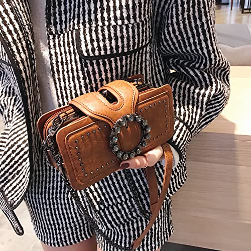 Women Square Small Satchel Clutch Bag, Cell Phone Bag Card Holder Wallet And Handbag (Brown)