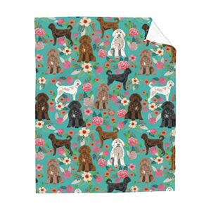 cute labradoodle dogs lovers green rose flower floral funny animals puppy dog blanket throw ultra soft light cozy flannel 3d print blankets for bedroom bed and sofa quilt birthday gifts stuff 60″x50″