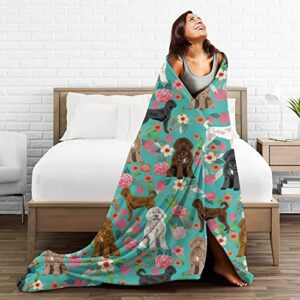 Cute Labradoodle Dogs Lovers Green Rose Flower Floral Funny Animals Puppy Dog Blanket Throw Ultra Soft Light Cozy Flannel 3D Print Blankets for Bedroom Bed and Sofa Quilt Birthday Gifts Stuff 60"x50"