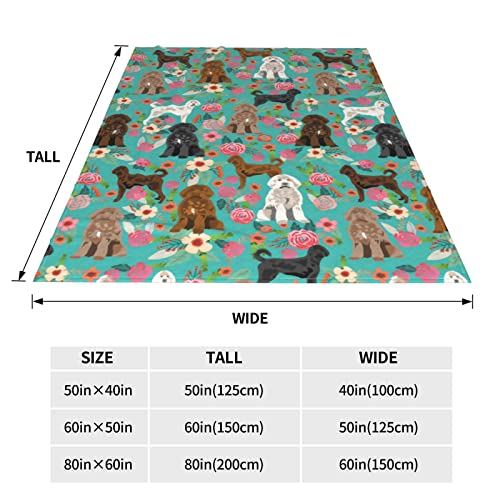 Cute Labradoodle Dogs Lovers Green Rose Flower Floral Funny Animals Puppy Dog Blanket Throw Ultra Soft Light Cozy Flannel 3D Print Blankets for Bedroom Bed and Sofa Quilt Birthday Gifts Stuff 60"x50"