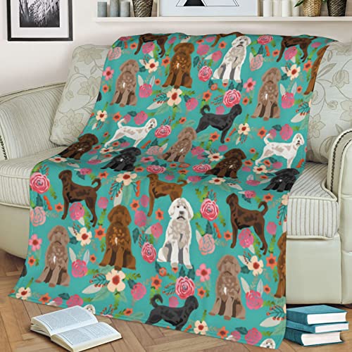 Cute Labradoodle Dogs Lovers Green Rose Flower Floral Funny Animals Puppy Dog Blanket Throw Ultra Soft Light Cozy Flannel 3D Print Blankets for Bedroom Bed and Sofa Quilt Birthday Gifts Stuff 60"x50"