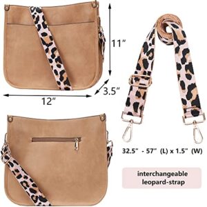 ERIHOP Crossbody Purse, Vegan Leather Cross Body Bag for Women, Top Zipper Closure Handbag with Interchangeable Leopard Strap, Khaki