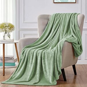 walensee fleece blanket plush throw fuzzy lightweight (throw size 50×60 sage green) super soft microfiber flannel blankets for couch, bed, sofa luxurious warm and cozy for all seasons