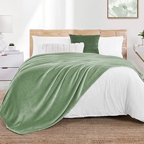 Walensee Fleece Blanket Plush Throw Fuzzy Lightweight (Throw Size 50x60 Sage Green) Super Soft Microfiber Flannel Blankets for Couch, Bed, Sofa Luxurious Warm and Cozy for All Seasons