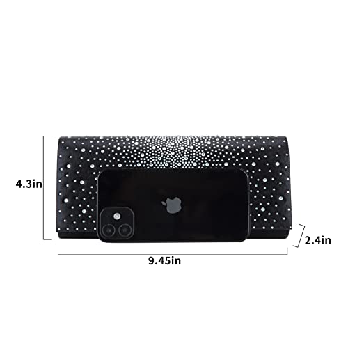 GripIt Women's Evening Handbag Rhinestone Clutch Glitter Purse Bags Diamond Purse for Formal Wedding and Party Cocktail with Shoulder Chain,Black