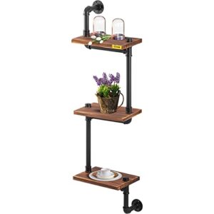 vevor industrial pipe shelving, pipe shelves with 3-tier wood planks, rustic floating shelves wall mounted, wall shelf diy bookshelf for bar kitchen bathroom farmhouse living room, 9x12x43 inch
