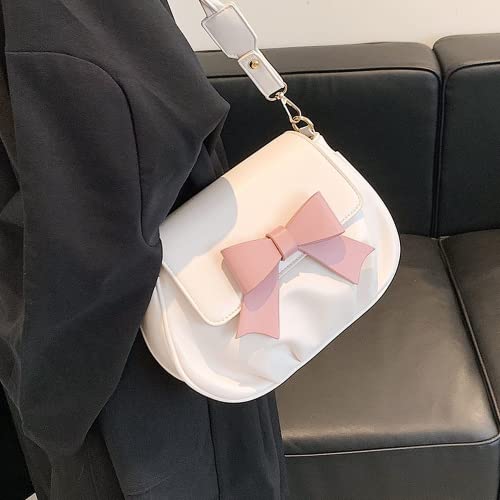 PU Leather Crossbody Bags Women Bow Flap Shoulder Bags Fashion Designer Wallets Clutches Handbags Cross Shoulder Bag Satchel (pink,one size,womens)