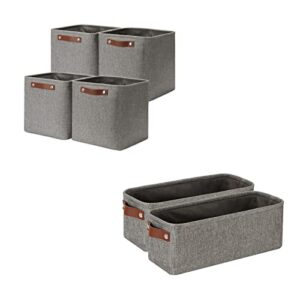 DULLEMELO Collapsible Bundle Baskets 4 Cube Baskets 11"x11"x11" + 2 Narrow Baskets 15"x6"x5.5"（Grey)