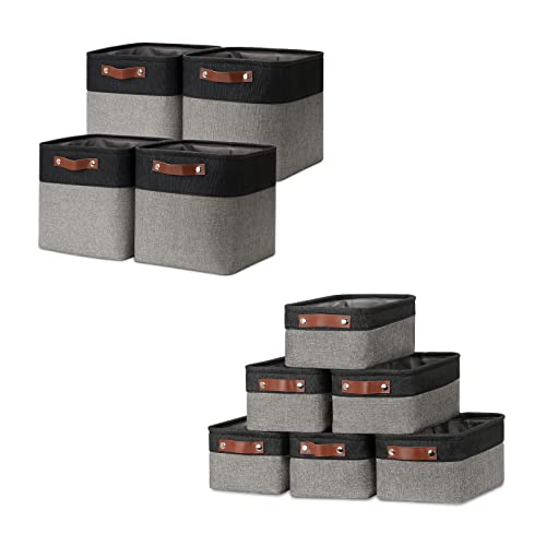 DULLEMELO Collapsible Bundle Baskets 4 Cube Baskets 11"x11"x11" + 6 Small Baskets 11.8"x7.9"x5.1"（Black&Grey)