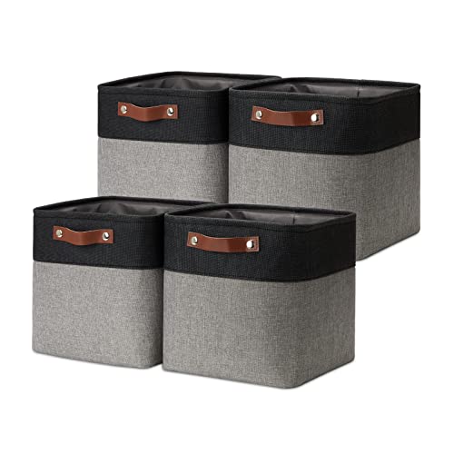 DULLEMELO Collapsible Bundle Baskets 4 Cube Baskets 11"x11"x11" + 6 Small Baskets 11.8"x7.9"x5.1"（Black&Grey)