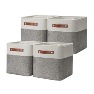 DULLEMELO Collapsible Bundle Baskets 4 Cube Baskets 11"x11"x11" + 2 Narrow Baskets 15"x6"x5.5"（White&Grey)