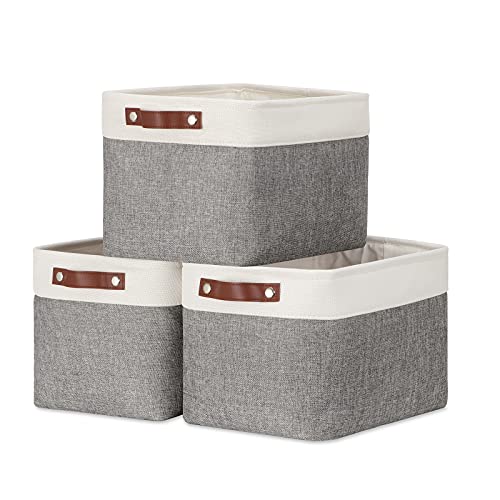 DULLEMELO Collapsible Bundle Baskets 3 Medium Baskets 15"x11"x9.5" + 2 Narrow Baskets 15"x6"x5.5"（White&Grey)