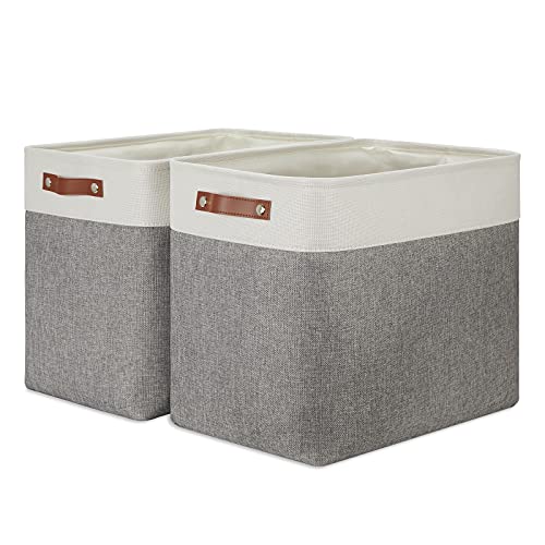 DULLEMELO Collapsible Bundle Baskets 2 Large Baskets 17"x12"x15" + 2 Narrow Baskets 15"x6"x5.5"（White&Grey)