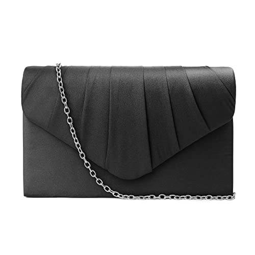 CurvChic Women Evening Bag Clutch Rhinestone Envelope Party Handbag Bridal Prom Purse (Stain Black1)