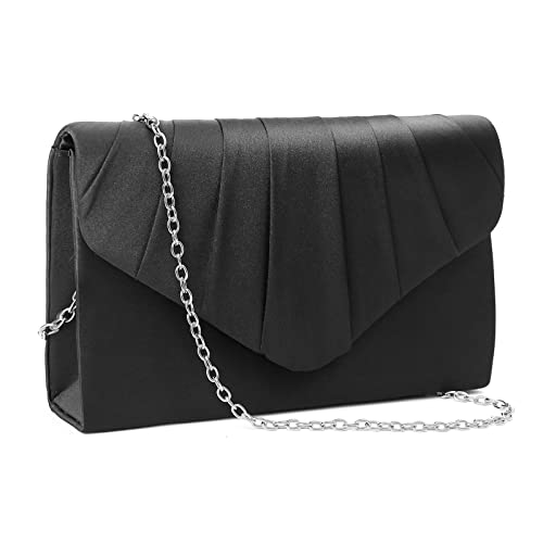 CurvChic Women Evening Bag Clutch Rhinestone Envelope Party Handbag Bridal Prom Purse (Stain Black1)