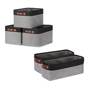 DULLEMELO Collapsible Bundle Baskets 3 Medium Baskets 15"x11"x9.5" + 2 Narrow Baskets 15"x6"x5.5"（Black&Grey)