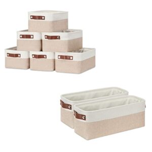 DULLEMELO Collapsible Bundle Baskets 6 Small Baskets 11.8"x7.9"x5.1" + 2 Narrow Baskets 15"x6"x5.5"（White&Khaki)