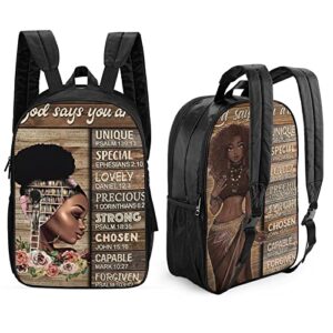 African American Women God Says You Are Unique Melanin Backpack Large Bookbag Double Sided Prints Travel Backpack Unisex Casual Backpack School Backpack, 17 Inch, Black Girl Pride