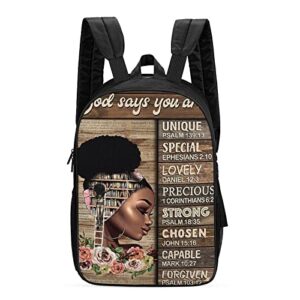 African American Women God Says You Are Unique Melanin Backpack Large Bookbag Double Sided Prints Travel Backpack Unisex Casual Backpack School Backpack, 17 Inch, Black Girl Pride