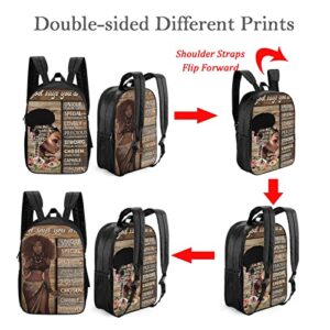 African American Women God Says You Are Unique Melanin Backpack Large Bookbag Double Sided Prints Travel Backpack Unisex Casual Backpack School Backpack, 17 Inch, Black Girl Pride