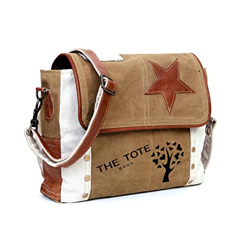 CLA Upcycled Canvas Star Crossbody Bag, Upcycled Canvas & Cowhide Crossbody Bag, Upcycled Canvas & Cowhide Leather Crossbody Bag for Women, Canvas Crossbody Bags for Women