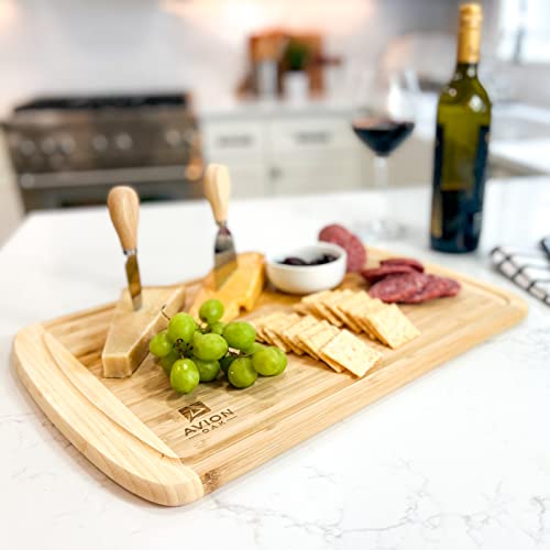 Avion Oak™ Extra Large Cutting Board (18 x 12.5 Inch) Bamboo Cutting Board with Juice Grooves, Knife Friendly, Double-Sided Large Wood Cutting Board For Kitchen