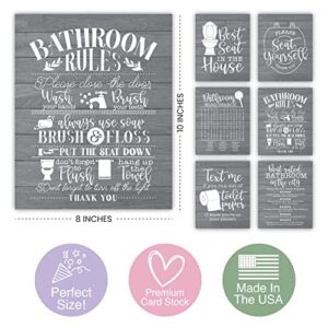 6 Reversible Funny Bathroom Signs Decor Funny Bathroom Wall Art 8x10 - Farmhouse Bathroom Decor Wall Art Funny Bath Decor, Bathroom Rules Wall Decor Bathroom, Please Seat Yourself Bathroom Sign Funny