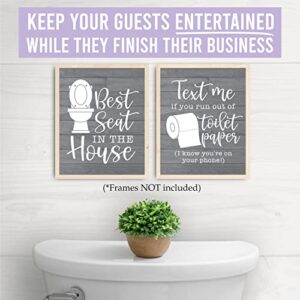 6 Reversible Funny Bathroom Signs Decor Funny Bathroom Wall Art 8x10 - Farmhouse Bathroom Decor Wall Art Funny Bath Decor, Bathroom Rules Wall Decor Bathroom, Please Seat Yourself Bathroom Sign Funny