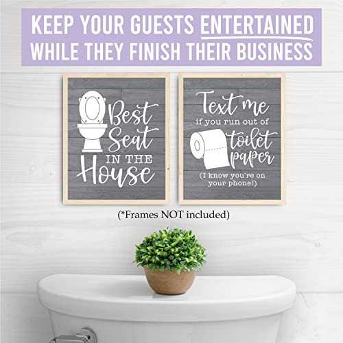 6 Reversible Funny Bathroom Signs Decor Funny Bathroom Wall Art 8x10 - Farmhouse Bathroom Decor Wall Art Funny Bath Decor, Bathroom Rules Wall Decor Bathroom, Please Seat Yourself Bathroom Sign Funny