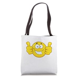 two thumbs up smiley face tote bag