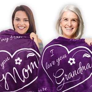 buttertree mom and grandma blankets, throw blankets 65″ x 50″ (2-pack, purple)