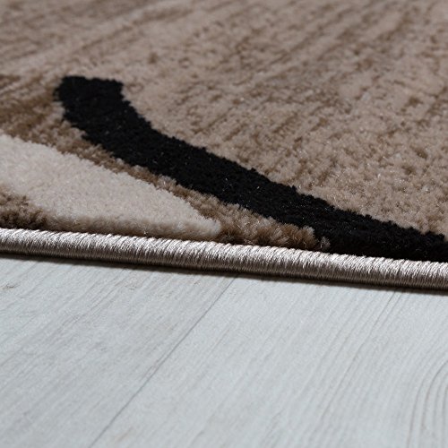 Paco Home Brown Beige Low-Pile Area Rug Modern Border & Semicircle for Living Room, Size: 2'8" x 4'11"