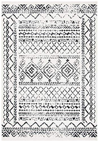 Safavieh Tulum Collection 2' x 4' Ivory/Black TUL268D Moroccan Boho Distressed Non-Shedding Entryway Living Room Foyer Bedroom Accent Rug