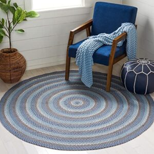 safavieh braided collection 6′ round blue/grey brd257m flatweave country rustic farmhouse reversible cotton area rug