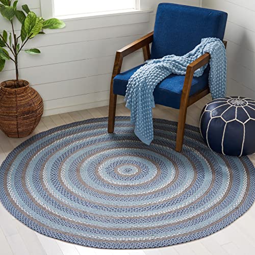 SAFAVIEH Braided Collection 6' Round Blue/Grey BRD257M Flatweave Country Rustic Farmhouse Reversible Cotton Area Rug