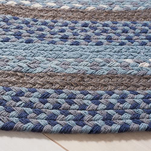 SAFAVIEH Braided Collection 6' Round Blue/Grey BRD257M Flatweave Country Rustic Farmhouse Reversible Cotton Area Rug