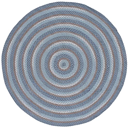 SAFAVIEH Braided Collection 6' Round Blue/Grey BRD257M Flatweave Country Rustic Farmhouse Reversible Cotton Area Rug