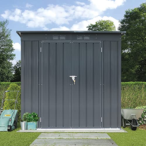 Storage Sheds 6' x 4' Outdoor Metal Storage Shed Galvanized Steel Garden Shed with Lockable Doors and Air Vent,Utility Storage Shed & Outdoor Backyard Storage Shed for Garden,Patio,Black