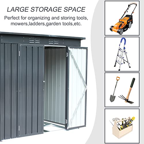 Storage Sheds 6' x 4' Outdoor Metal Storage Shed Galvanized Steel Garden Shed with Lockable Doors and Air Vent,Utility Storage Shed & Outdoor Backyard Storage Shed for Garden,Patio,Black