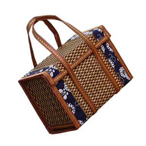 operitacx picnic basket with double folding handles creative picnic food hand basket folding woven fruit basket picnic food storage basket for outdoor picnic 14.6×7.9×9.8inch