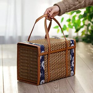 Operitacx Picnic Basket with Double Folding Handles Creative Picnic Food Hand Basket Folding Woven Fruit Basket Picnic Food Storage Basket for Outdoor Picnic 14.6x7.9x9.8inch