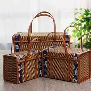 Operitacx Picnic Basket with Double Folding Handles Creative Picnic Food Hand Basket Folding Woven Fruit Basket Picnic Food Storage Basket for Outdoor Picnic 14.6x7.9x9.8inch