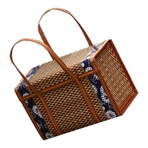 Operitacx Picnic Basket with Double Folding Handles Creative Picnic Food Hand Basket Folding Woven Fruit Basket Picnic Food Storage Basket for Outdoor Picnic 14.6x7.9x9.8inch