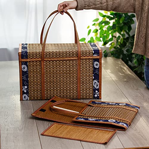 Operitacx Picnic Basket with Double Folding Handles Creative Picnic Food Hand Basket Folding Woven Fruit Basket Picnic Food Storage Basket for Outdoor Picnic 14.6x7.9x9.8inch