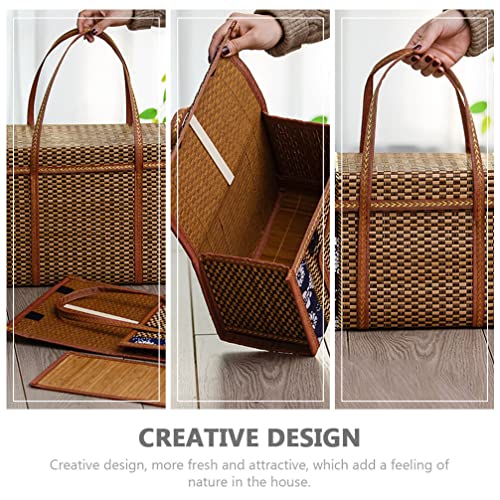 Operitacx Picnic Basket with Double Folding Handles Creative Picnic Food Hand Basket Folding Woven Fruit Basket Picnic Food Storage Basket for Outdoor Picnic 14.6x7.9x9.8inch