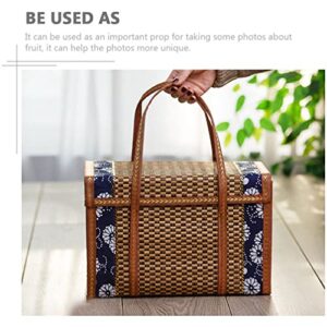 Operitacx Picnic Basket with Double Folding Handles Creative Picnic Food Hand Basket Folding Woven Fruit Basket Picnic Food Storage Basket for Outdoor Picnic 14.6x7.9x9.8inch