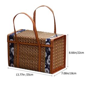 Operitacx Picnic Basket with Double Folding Handles Creative Picnic Food Hand Basket Folding Woven Fruit Basket Picnic Food Storage Basket for Outdoor Picnic 14.6x7.9x9.8inch